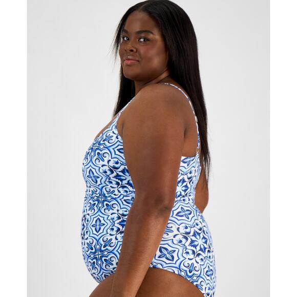 La Blanca Plus Size Alboran Sea One-Piece Swimsuit, Blue, Size 16W 1116 - Picture 3 of 4